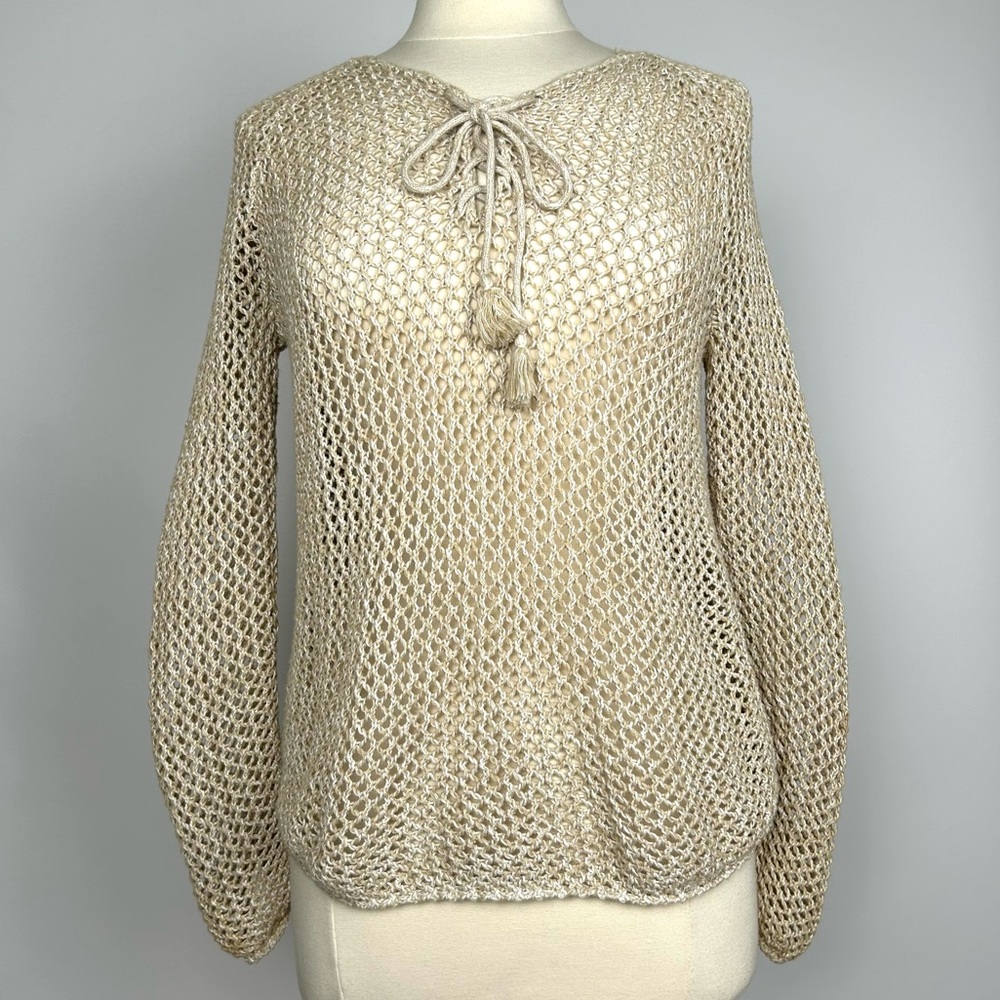 Ann Taylor LOFT Women beige crochet Sweater Sz S Petites